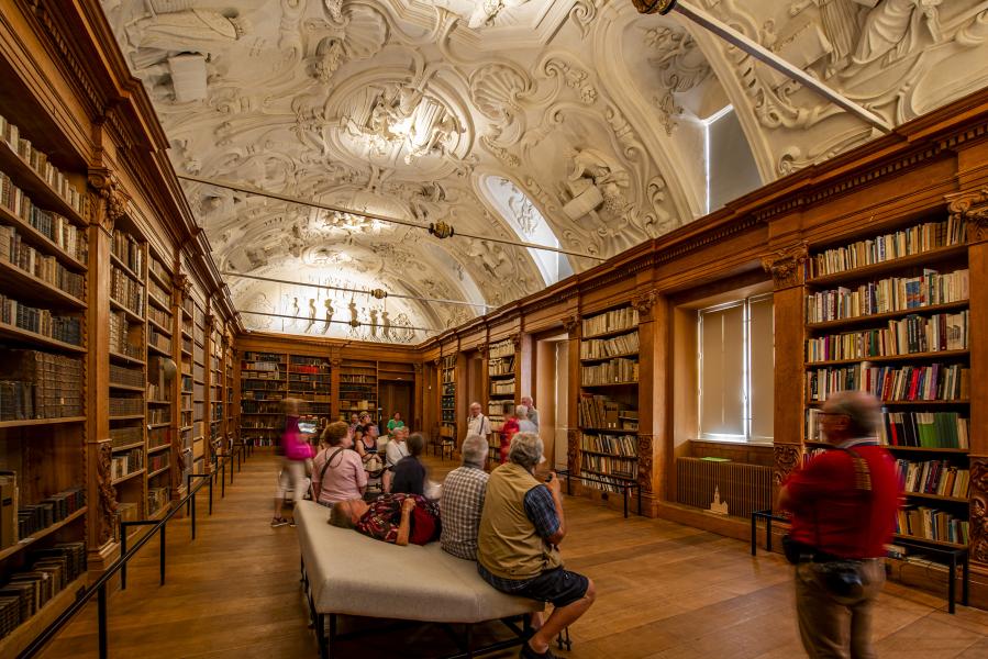 Abdij van Park, Leuven, Bibliotheek met fabelachtig stucco plafond.