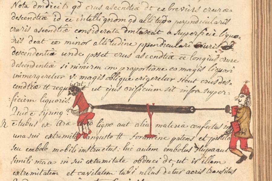 studententekening als mopje in cursusnota's uit 1757