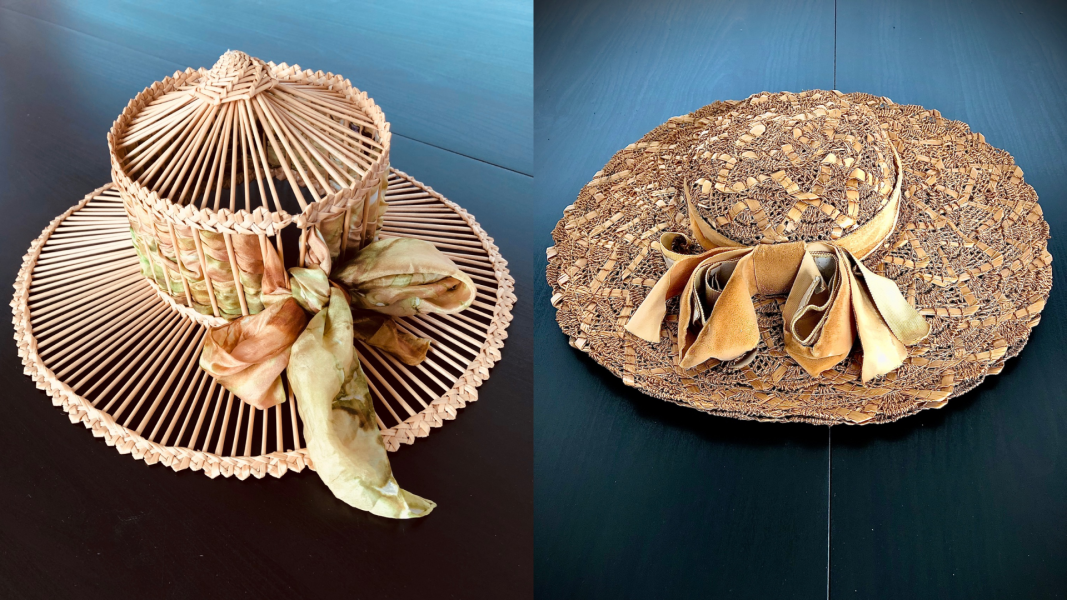 Hoed uit Stro uit België & geborduurde hoed uit Zwitserland