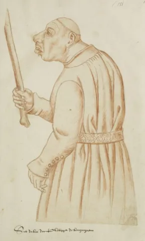 De portrettenverzameling van de Receuil d’Arras met de dwaze ‘zot’ van hertog Filips de Goede. Collectie Bibliothèque Municipale d’Arras. Publiek domein via Wikimedia Commons 