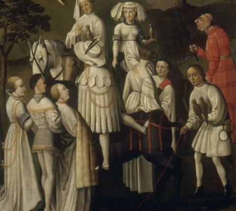 Detail uit: anonieme meester,&nbsp;Jardin d'amour à la cour de Philippe le Bon.&nbsp;Collectie Château de Versailles, publiek domein via Wikimedia Commons