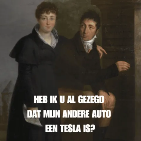 Meme gebaseerd op: Sophie d'Arc en haar echtgenoot André Masson, door Charles-Pierre Verhulst. Collectie Kasteel van Gaasbeek, artinflanders.be. Foto: Dominique Provost, publiek domein